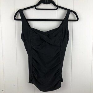 Kona Sol Medium Black Adjustable Lightly Padded Swim Top with Ruching